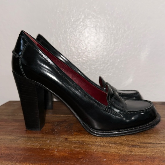 Prada Black Patent Leather Loafers Heels 37 - Picture 1 of 16